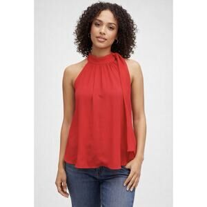 Molly Bracken Red Halter Neck Tie Blouse Top Womens Medium Flowing Chiffon NWT